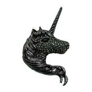 Unicorn Black Crystal Brooch Pin